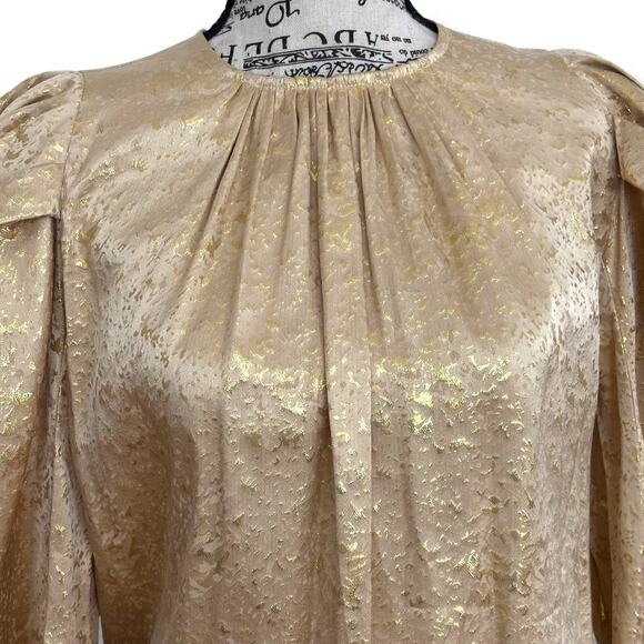 Ulla Johnson Size 0 Gold Silk Lurex Puff Sleeve Blouse Top - Picture 4 of 8
